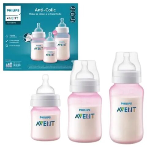 Kit Mamadeira Avent Anti Colic Rosa 125/260/330ml