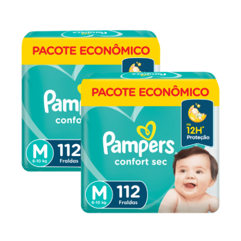2 Pacotes Fralda Pampers Confort Sec M 112 Unidades