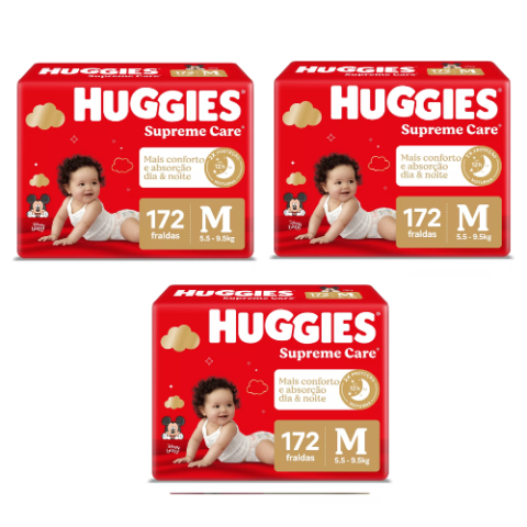3 Pacotes Huggies Fralda Supreme Care M 172 Unidades
