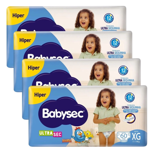4 Pacotes Fraldas Ultrasec Galinha Pintadinha Babysec XG 60 Unidades