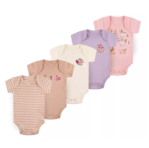 Kit 5 Conjuntos Manga Curta Bodie Body Total Kids