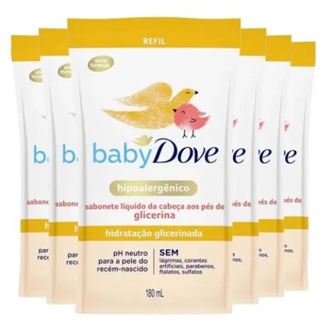 Baby Dove 6 Unidades Refil Sabonete Líquido Hidratação Glicerinada 180ml