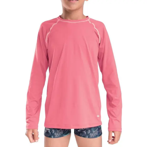 Camiseta Mash Infantil Beachwear Manga Longa UV50+ Rosa Goiaba