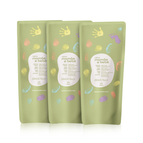 Kit 3 Unidades Refil Sabonete Líquido da Cabeça aos Pés Mamãe e Bebê 200ml
