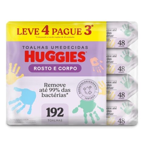 Pack 4 Pacotes Lenço Umedecido Huggies One & Done 48 Unidades cada