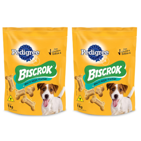 2 Unidades Biscoito Pedigree Biscrok Para Cães Adultos Raças Pequenas 1Kg