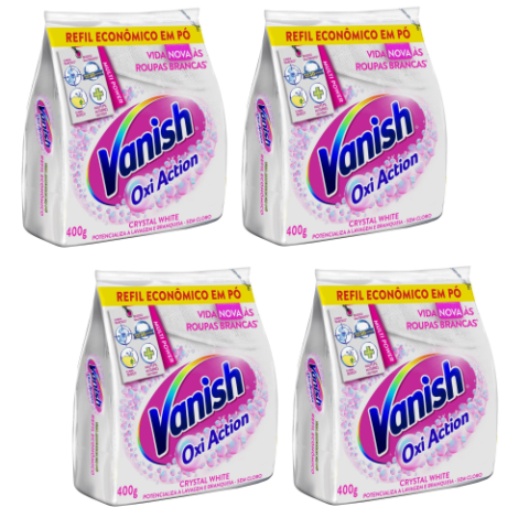 4 Unidades Vanish Tira Manchas Em Pó Crystal White Oxi Action 400g