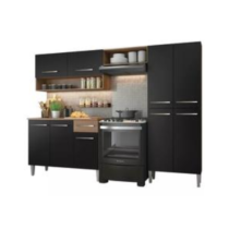 Armário de Cozinha Modulada Completa Emilly Pop com Armário e Balcão rustic/preto