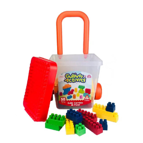 Balde Carrinho de Puxar Activity Com 50 Blocos de Montar Gulliver