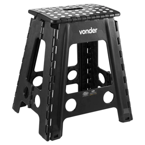 Banqueta Plástica Dobrável 45cm Vonder Preta