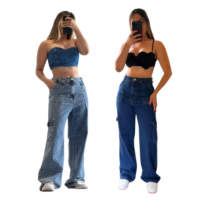 Calça Jeans Feminina 100% Cargo Tendencia Premimum MM Moda