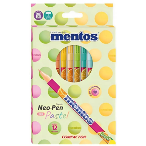 Caneta Hidrográfica Neo Pen Gigante Mentos 12 Cores Pastel Compactor