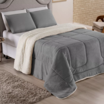Coberdrom Casal Queen Size Pele Carneiro Cinza