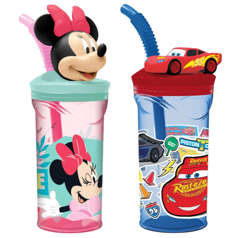 Copo Disney 3D com Canudo Minnie ou Carros 360ml Tuut