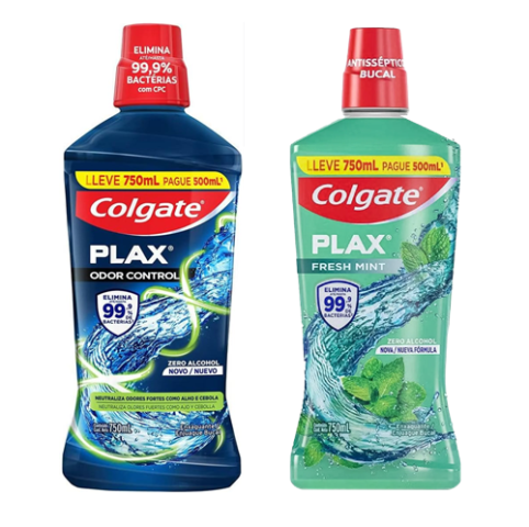 Enxaguante Bucal Colgate Plax Fresh Mint ou Odor Control 750ml