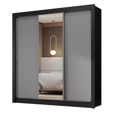 Guarda Roupa Casal 3 Porta Correr C/ Espelho Nobre Madesa Preto/Cinza