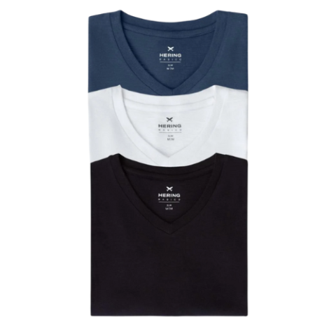 Kit 3 Camisetas Masculinas Básicas Slim Gola V Hering