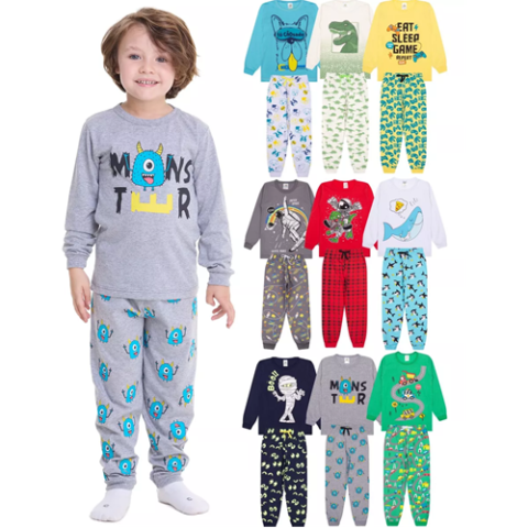 Kit 3 Pijamas Infantil Mangas Longas 100% Algodão Sortidos Universo Encantado