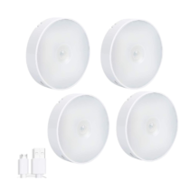 Kit 4 Luminárias Led Sem Fio Com Sensor Presença Usb Recarregáveis Branco Frio