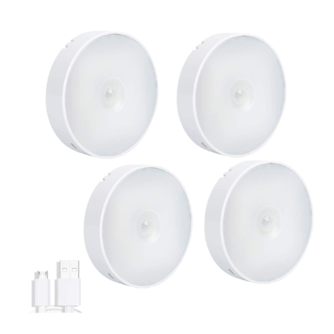 Kit 4 Luminárias Led Sem Fio Com Sensor Presença Usb Recarregáveis Branco Frio