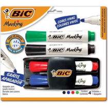 Kit BIC 4 Marcadores de Quadro Branco Marking Cores Clássicas + 1 Apagador