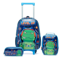 Kit Mochila de Rodinhas Dinossauro + Estojo + Lancheira Térmica