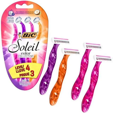 Pack 4 Aparelhos BIC de Depilar Soleil Rosa Roxo E Laranja