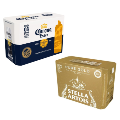 Pack 8 unidades Cerveja Stella Artois Pure Gold ou Corona Extra Pilsen 350ml
