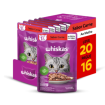 Pack Ração Úmida Whiskas Sachê Carne ao Molho para Gatos Adultos – Leve 20 Pague 16