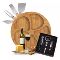 Kit Vinho 4 Peças + 4 Facas para Queijo + Petisqueira Presente