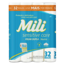 Papel Higiênico Mili 30 metros Sensitive Care Folha Dupla 32 Rolos Neutro