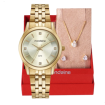 Kit Relógio Mondaine Dourado Feminino