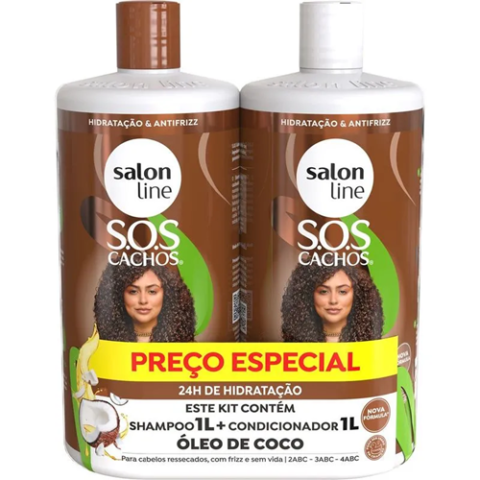 Kit SOS Cachos Coco Profundo Shampoo e Condicionador Litrão Salon Line