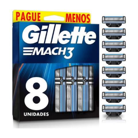 Pack com 8 Refis Para Barbear Gillette Mach3