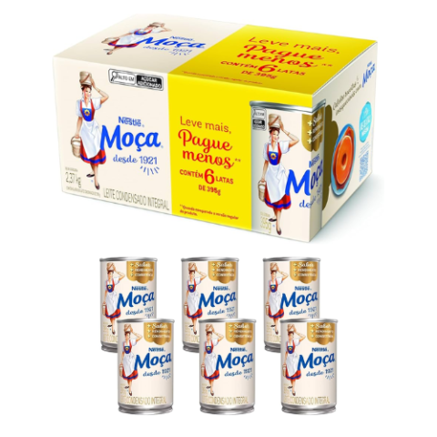 Pack 6 unidades Leite Condensado Moça Integral 395g