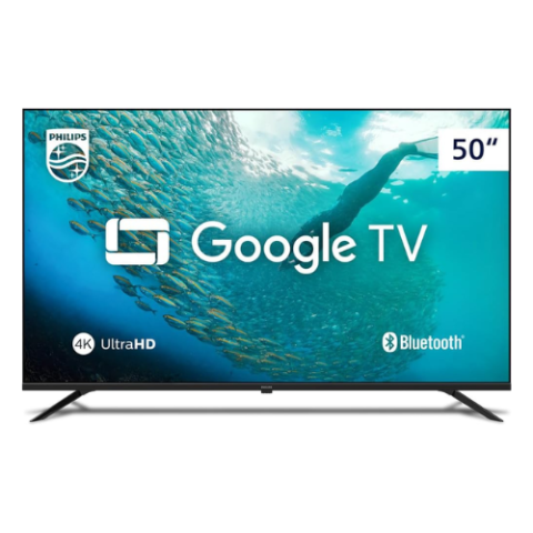 Smart TV Philips 50″ 4K HDR 50PUG7019/78, Google TV, Comando de Voz e Bluetooth
