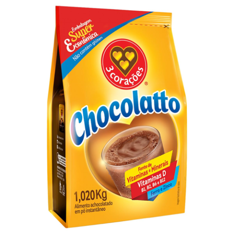 3 Corações Achocolatado em Pó Chocolatto 1,020Kg