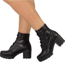 Bota Feminina Coturno Salto Grosso Moda Tratorado Cano Curto Lumiss