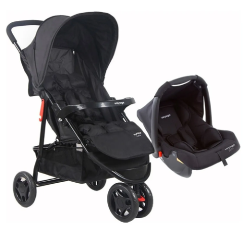 Carrinho Travel System + Bebê Conforto Delta Duo Pro Preto Voyage