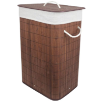 Cesto de Bambu Ecológico 65 Litros com Tampa e Alças de Fibra Natural Marrom
