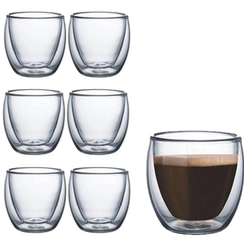 Conjunto 6 Copos Para Café Parede Dupla Sem Alça 80ml