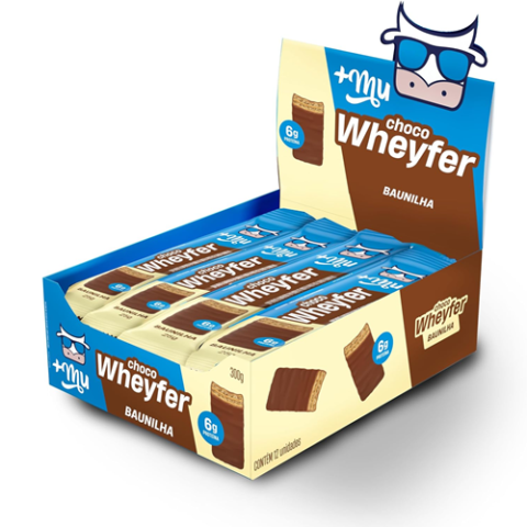 Display 12 Unidades +Mu Chocowheyfer Proteico Baunilha 300g
