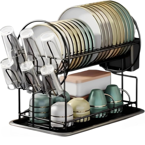 Escorredor De Louça 19 Pratos 2 Andares com Porta Copos Talheres e Bandeja Notuz