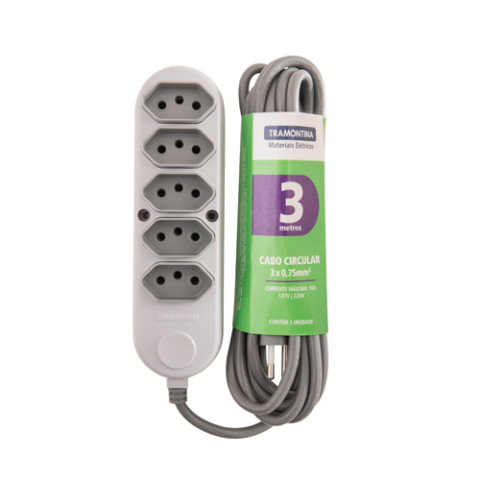 Extensão Múltipla de 3m com 5 Tomadas 2P+T 10 A 250V Tramontina
