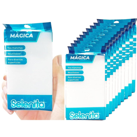 Kit 10 Esponjas Mágica Selenita Multiuso Limpeza