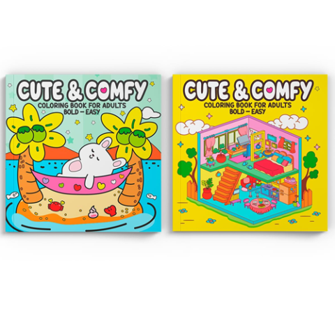 Kit 2 Livros de Colorir Coleção Cute & Comfy Coloring Book for Adults Bold Easy