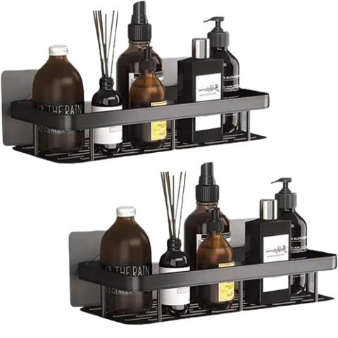 Kit 2 Nichos Prateleiras Suporte Porta Shampoo Box Banheiro Sem Furar Parede Preto