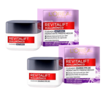 Kit Creme Facial Anti-idade L’Oréal Paris Revitalift Hialurônico Noturno + Diurno FPS 20 49g
