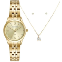 Kit Relógio Mondaine Analógico Dourado