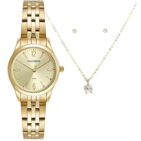 Kit Relógio Mondaine Analógico Dourado